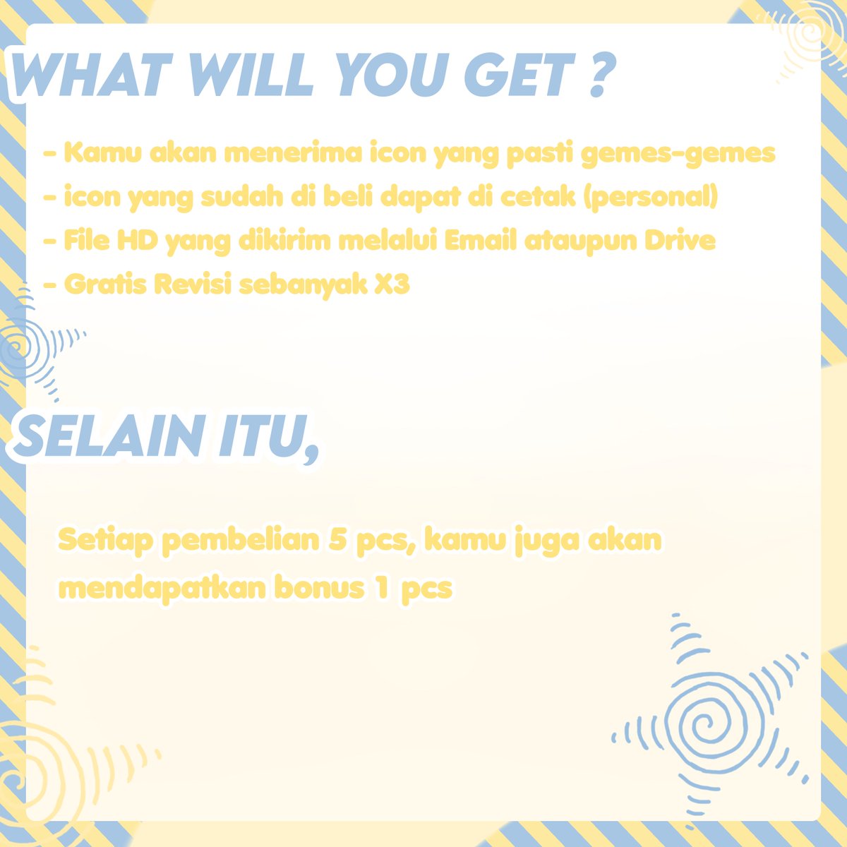 Aruuka_'s tweet photo. 🍋 Aruuka YCH Square Icon 🍋

Halo! Aku lagi buka YCH Square icon ♡ Pembayaran hanya IDR, dan ToS-ku tertera di bawah. 
Kalau tertarik, Boleh banget DM ya!

#zonauang #commissionsopen #zonajajan #artinid #opencommish
[ ♡ + ↻ sangat berarti, terima kasih banyak! ] https://t.co/JUhiJFW0Nh