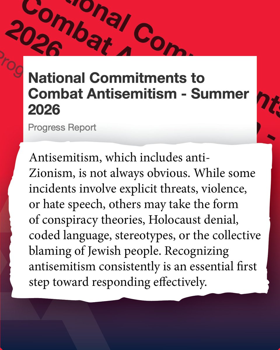 CIJAinfo's tweet photo. CIJA Welcomes Progress Report on National Commitments to Combat Antisemitism:

The federal government’s progress report on its commitments to combat antisemitism underscores the seriousness of the threat to Canada’s national security, social cohesion and democratic values.
 
We welcome the government’s clear affirmation that antisemitism includes antizionism, which institutions across Canada must recognize and address.

In addition to highlighting two important milestones – the significant investment in Canada Community Security Program and the passage of the Combatting Hate Act – the report lays out three pillars for action with intended outcomes that, if fully implemented correctly, could have a meaningful impact on the safety of our community. 

We will continue to advocate fiercely for urgent, concrete steps necessary to safeguard our community. 

We appreciate Ministers @SeanFraserMP and @Gary_SRP's commitment to advancing this agenda, to promoting consistent enforcement of the law and key reforms to further strengthen security for our communities. 

On Yom Kippur in Belleville, the extraordinary heroism of Constables Jeff Smith, Michael McCurdy and their fellow police officers helped prevent what could have been a mass-casualty terrorist attack. Their bravery is an example for all Canadians of the courage and resolve required to confront this shared threat to our safety and way of life.

Read the full report:
https://t.co/OJIaJ7ZS8b