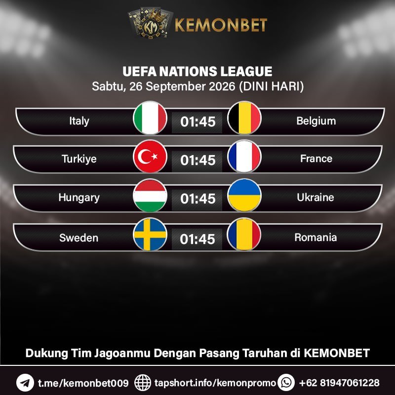 KemonBet88's tweet photo. 🔥 KEMONBET MATCH DAYS 🔥

SPORTS:
- ASEAN FIFA Cup
- Asian Games
- UEFA Nations League
Jumat, 25 September 2026 - Sabtu, 26 September 2026 (DINI HARI)

CATAT TANGGALNYA DAN DUKUNG TIM TERBAIK KALIAN DENGAN LINK DI PROFILE BIO https://t.co/CLQTZLJxzV