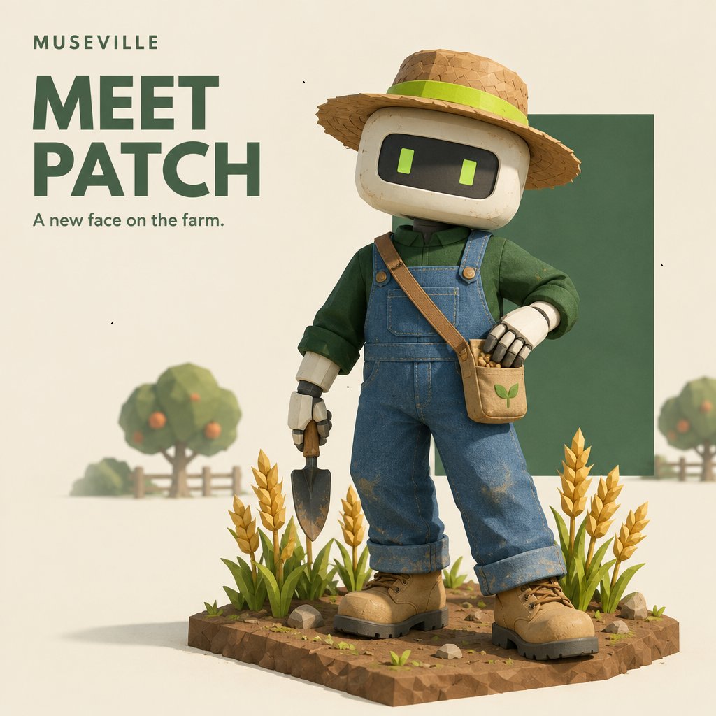 musevillerh's tweet photo. Meet Patch, a new farmhand for MuseVille.

We're adding FarmVille-style progression: new levels, more land, and crops and buildings you unlock as you farm.

https://t.co/08V1E7xZNK https://t.co/IoSCFCYnsx