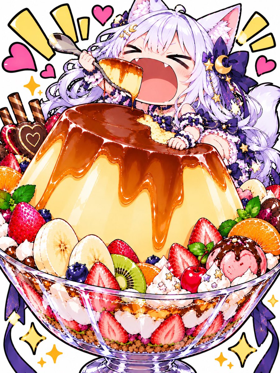 Gimmee__'s tweet photo. おはようございます(*^^*) 
毎月25日はプリンの日（らしい）ですね🍮
今日も一日は美味しいものでも食べて乗り切ろ〜✨
#AIイラスト #プリンの日 https://t.co/3R7hhyKy0t