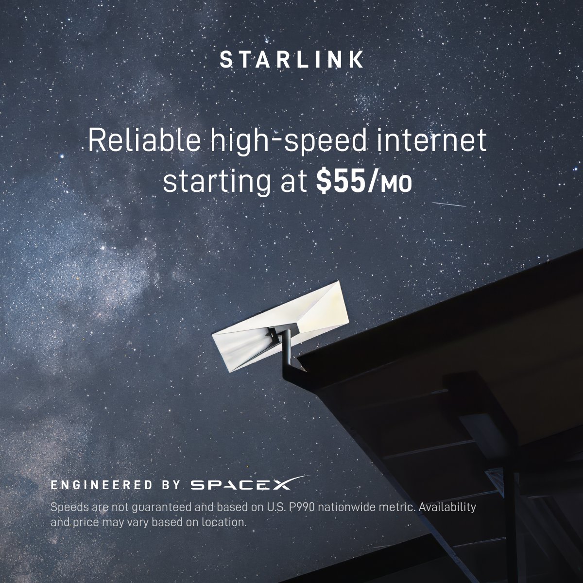 Starlink's tweet photo. Get connected with fast, reliable internet for streaming, video calls, online gaming and more.

Order online in minutes.