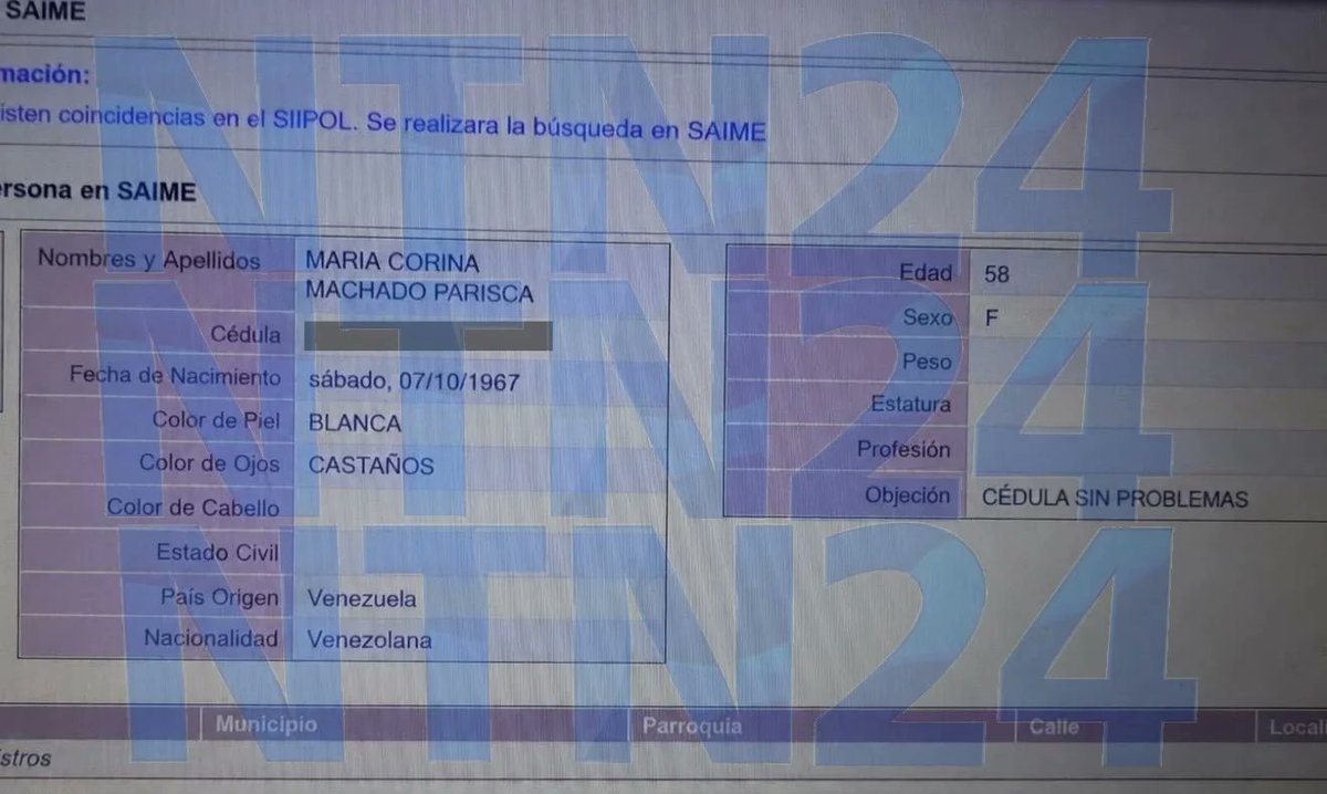 MiguelContigo's tweet photo. ¡BOMBAZO! LEVANTAN BLOQUEO MIGRATORIO A MARÍA CORINA MACHADO, SEGÚN REGISTRO DEL SAIME (FOTO)

El veto migratorio que impedía el retorno a Venezuela de la líder opositora María Corina Machado habría sido anulado por la administración interina de, Delcy Rodríguez, según reveló una fuente dentro del Servicio Administrativo de Identificación, Migración y Extranjería (Saime) a NTN24.

Una fotografía del registro oficial, que le hicieron llegar al mencionado medio, muestra el expediente de la ganadora del Premio Nobel de la Paz 2025 completamente limpio de restricciones y con la leyenda expresa «cédula sin problemas».

https://t.co/ISIzZntVAa