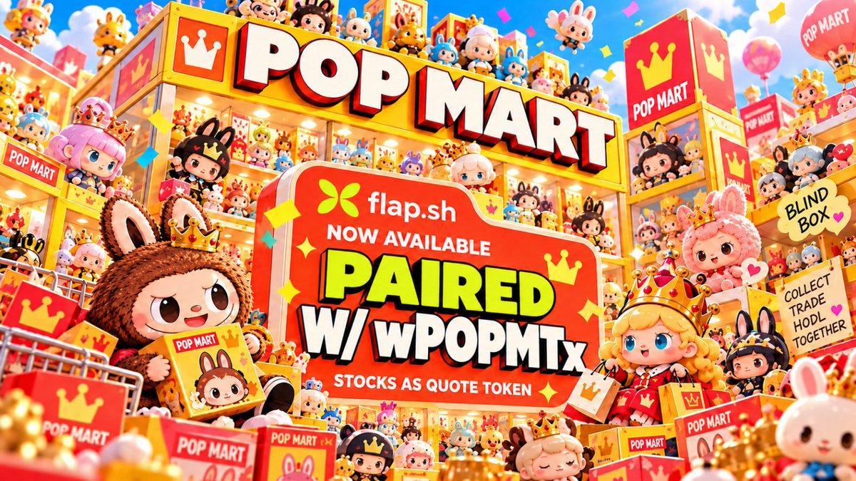 flapdotsh's tweet photo. Open the box. Find the one. 🧸

The hunt for fun just moved onchain.

$wPOPMTx (Pop Mart) is now live on Flap.

First HK stock pair unlocked.

Who knows what the degens will find next?

Note: As rebasing tokens, xStocks are not natively compatible with DeFi protocols. The trading pair therefore uses the wrapped version to enable seamless trading and DeFi integration.

https://t.co/QxwEidkmg4 🦋