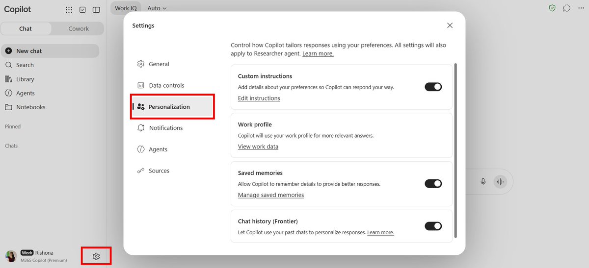 LearnCopilot's tweet photo. Want Copilot to respond more like you?

Open Settings > Personalization, then review your custom instructions, work profile and saved memories. https://t.co/qdkgEfAnK1