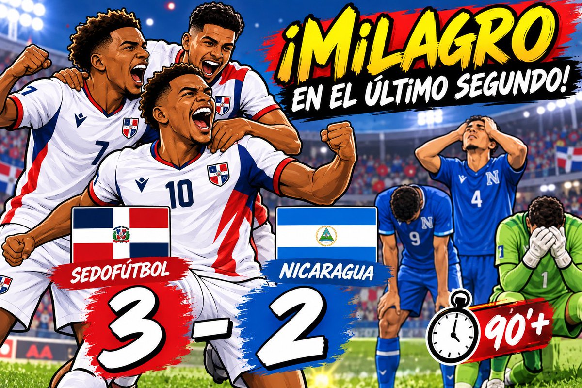 XCadalso's tweet photo. 🇩🇴⚽ ¡¡¡GOL DE PABLO ROSARIO EN EL ÚLTIMO SEGUNDO!!! 🔥🔥🔥

Cuando parecía que todo terminaba en empate… apareció Pablo Rosario con el gol que desató la locura.

🇩🇴 SEDOFÚTBOL 3️⃣-2️⃣ NICARAGUA 🇳🇮

Un partido de infarto, sufrido hasta el último suspiro y decidido cuando prácticamente ya no quedaba tiempo.

💥 ¡GOL DE PABLO ROSARIO EN EL ÚLTIMO SEGUNDO!
❤️🤍💙 Victoria dominicana.
😱 De esas que no se explican… ¡se gritan!

#Sedofutbol #RepublicaDominicana #Nicaragua #FutbolDominicano #SeleccionDominicana #LaVozRadioRD