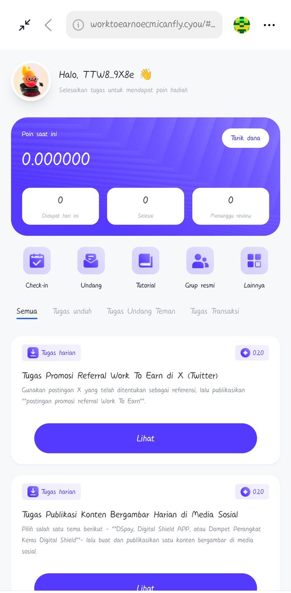 wawaluh's tweet photo. 🚀 Work To Earn is Live!

Join and start earning reward points daily check-ins.
🎯 Complete daily activities
🎁 Collect reward points
👥 Invite friends &amp; grow your rewards

🔗 Join here: https://t.co/rgb05nXYeN
https://t.co/Zu0aRzXxT0

#WorkToEarn #TRX #Web3 #Airdrop #Crypto https://t.co/yMZ67uHCHi
