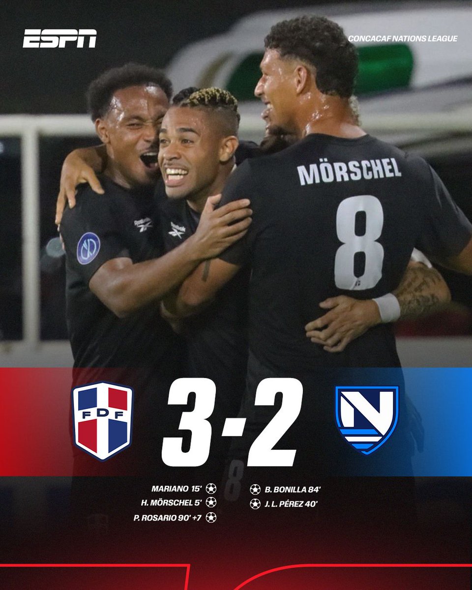 ESPN_DO's tweet photo. ⚽️ ¡FINAL EN SANTIAGO!
 
🇩🇴 República Dominicana vence por primera vez en Liga de Naciones a Nicaragua con marcador 3-2.

#FUTBOLxESPN https://t.co/ZUEzbrtjeQ