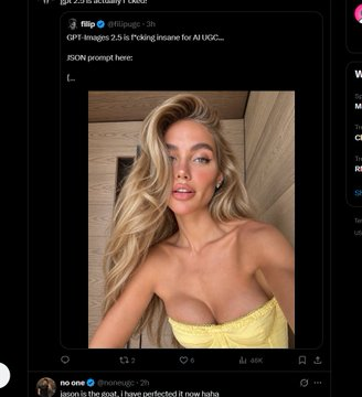 NokWhile's tweet photo. Chat gpt new  image 2.5 is  blowing  up on X for its ability to make hyper realistic  images of girls.

MILLIONS of views on so many  posts, 

AGI is now turned into Artificial Girl Intelligence 

https://t.co/UwI1d9IpBi
https://t.co/We38mYk1GY
https://t.co/7FMymJoyaH https://t.co/k81Jesl4PS