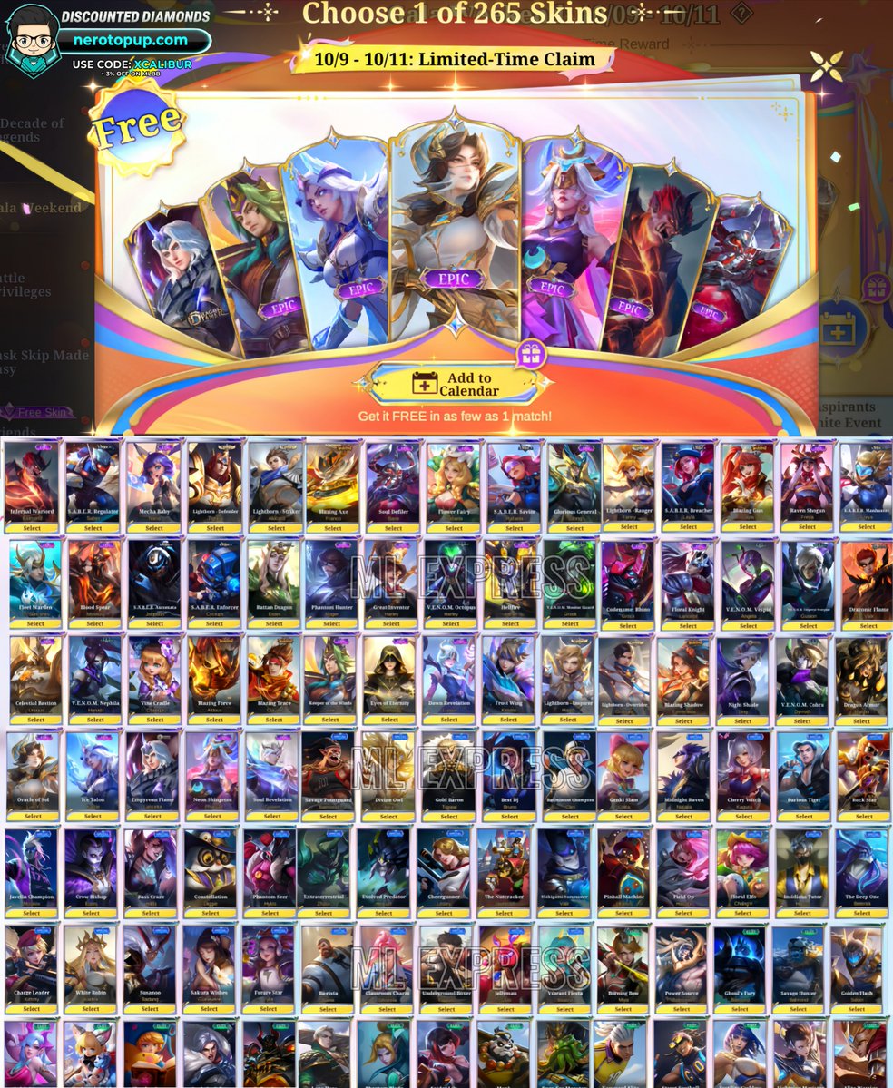 xcalibur_ml's tweet photo. Anniversary Gala Weekend FREE Skin Reward Choices

> Choose the skin you want https://t.co/DPeHaHtVdI