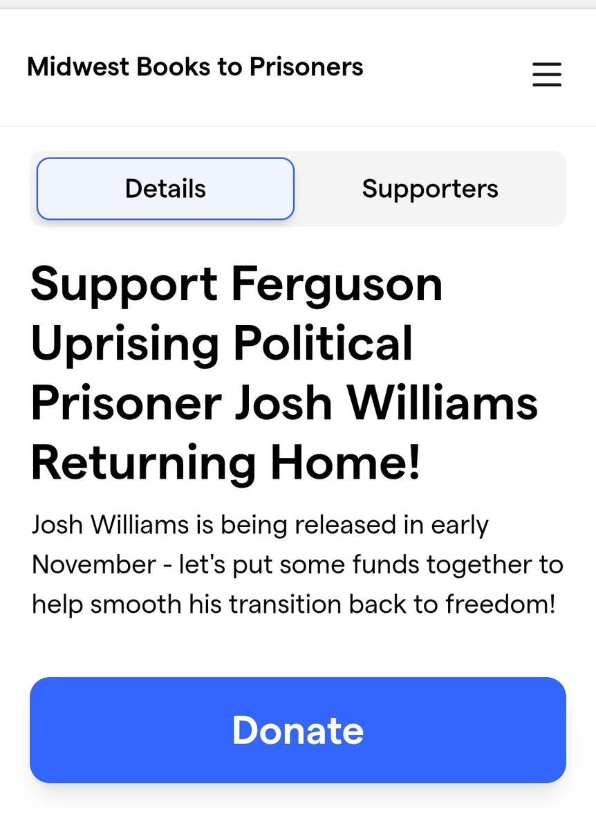 ADayIn1920's tweet photo. This is incredible! Ferguson uprising political prisoner,Josh Williams is due to be released from prison this Nov after being locked up for 11 yrs! Midwest Books To Prisoners is raising funds to help smooth his transition! Donate if you can and pass it on!
https://t.co/NaiCrU7Hq5 https://t.co/lRVIg1kaiT