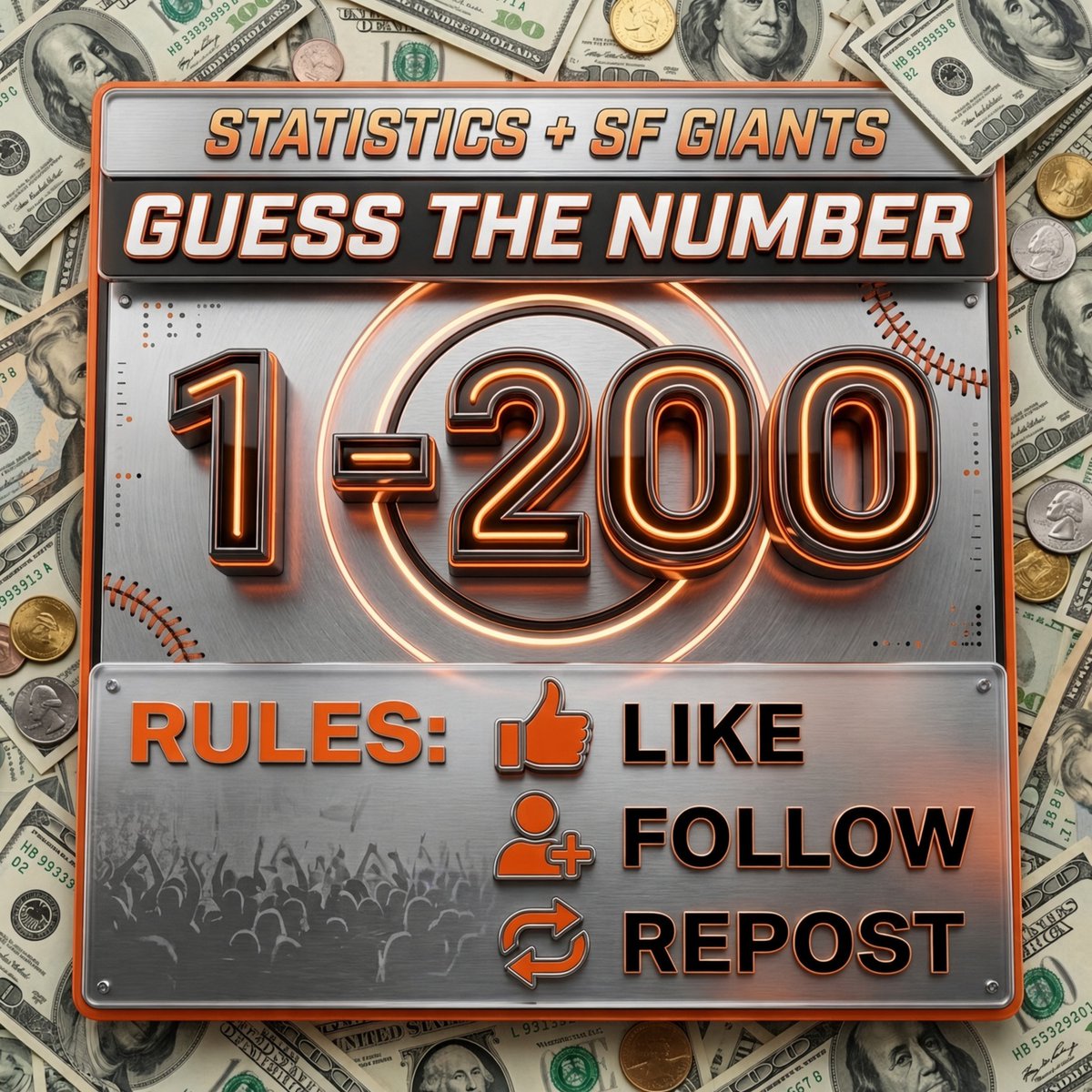 SFGiants2026's tweet photo. I picked three numbers from 1 through 200.

Prizes are $20, $10, and $5

Pick a random number between 1 and 200 and you may win $5 or $10 or $20.  The game ends when all three numbers have been chosen.

Make sure to:
FOLLOW 👍
LIKE 👱
REPOST 🔁

Let me know if you have any qustions.