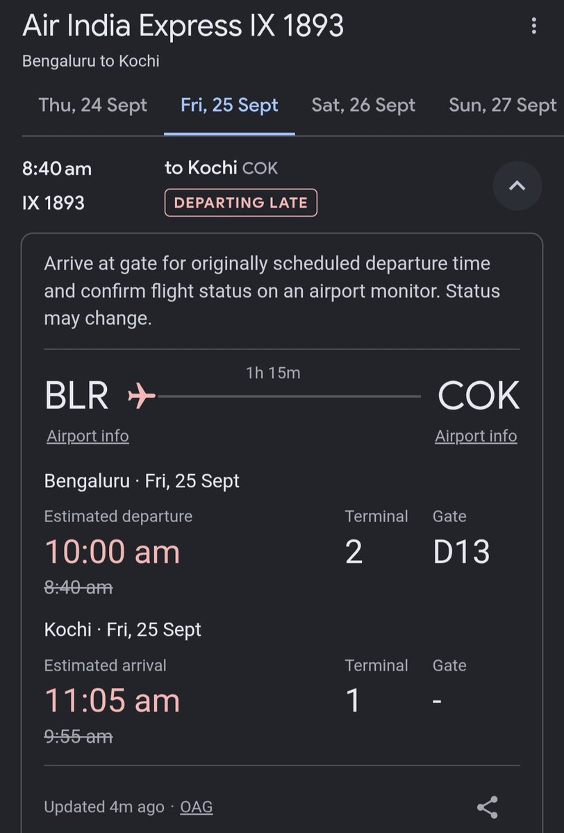 FrancoisGRAM's tweet photo. @AirIndiaX which is it? Is the flight delayed by 1h20min (according to live aviation trackers) or is it on time (according to the boards in the airport) ? Are you keeping information from us? @BLRAirport https://t.co/t089L7kdZp
