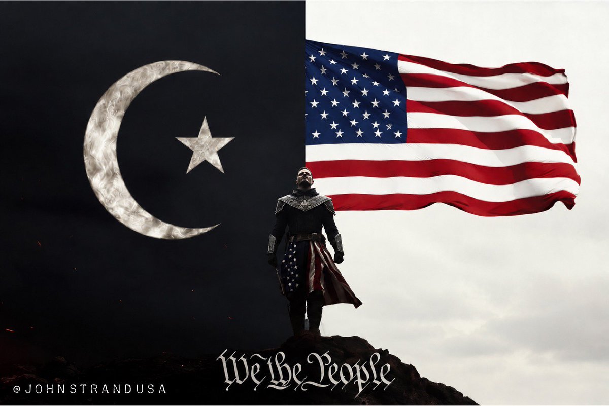 JohnStrandUSA's tweet photo. Islam is an ideology—which explicitly demands worldwide conquest by lies and deception (taqiyya), murder (jihad), subjugation of Jews and Christians (jizya), and oppression of women.

Islam is a totalitarian system of control over all legal, political, social, economic, religious and military systems for society—it allows no alternative or competition…so it is a theocratic government, not a religion.

It is incompatible with Western Civilization and specifically with our American Constitution—in fact, it is not only antithetical but overtly hostile. It is our mortal enemy.

Both old and recent history is replete with examples of Islamic infiltration and subjugation—refusing to assimilate, they strategize and act (including with violence) to subvert and conquer.

The problem for us is we’ve allowed this hostile foreign threat to exploit our First Amendment protections by disingenuously posing as a religion. This was made possible by a gradual betrayal of Americans by our deeply corrupt political class. So…how do we prevent disaster and reverse this societal cancer?

First: we reconfirm who we are as Americans: we are a Judeo-Christian nation of free and equal sovereign citizens governed only by the rule of law as articulated in the Declaration and Constitution, by our consent.

We have one class of citizens, not multiple caste designations for “heritage Americans” or other tribal factions. This necessarily means that the civic test and Oath of Citizenship required by immigrants applies equally to all—and thus we should require a formal process of meritocratic completion and public demonstration of allegiance for all adult citizens, both native-born and naturalized.

This should obviously continue to apply to anyone running for or holding public office—and when you consider the text of the Oath, this becomes deeply instructive:

“I hereby declare, on oath, that I absolutely and entirely renounce and abjure all allegiance and fidelity to any foreign prince, potentate, state, or sovereignty, of whom or which I have heretofore been a subject or citizen;

that I will support and defend the Constitution and the laws of the United States of America against all enemies, foreign and domestic”

Um, ‘any foreign prince’—
what was Mohammed?

A foreign prince.

What is Islam and its Caliphate?

A (hostile) foreign sovereignty.

So, logically, AND LEGALLY, a citizen and anyone running for office should be required to swear this oath that they renounce and abjure all allegiance and fidelity to Islam and Mohammad—or they should be denaturalized and deported.

Let the hysterical shrieks of “Islamophobia!” begin—and may the rise of the American Patriot expose their lies and expel this demonic darkness from our homeland.

@PatriotPlea @WadeMiller