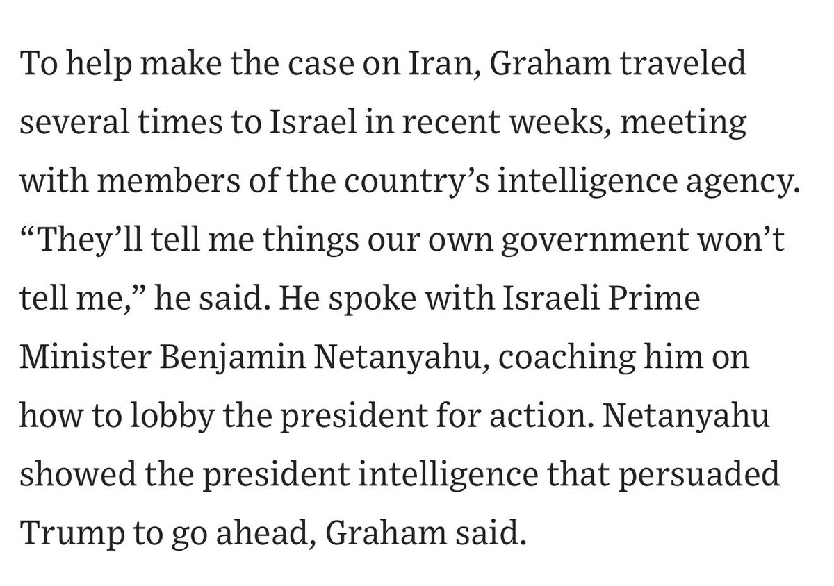 a_newsman's tweet photo. I still can’t get over Lindsey Graham bragging to the WSJ about how he sold a quick and easy middle east regime change war to the president by working with foreign intelligence and cable news pundits and talking to him as if he were a toddler https://t.co/ZGvykl63n1