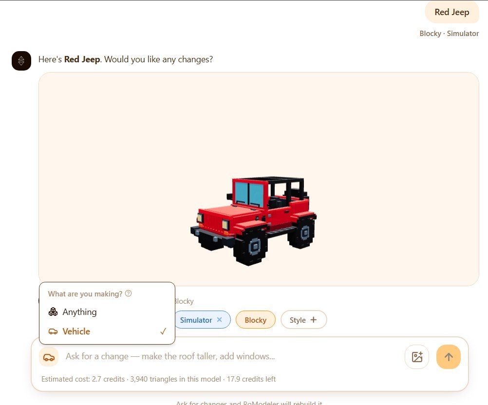 RoModelerDotCom's tweet photo. @3d_bohdan If you want to generate Roblox specific 3d models easier, check out RoModeler :D https://t.co/tFhPZZUNqD