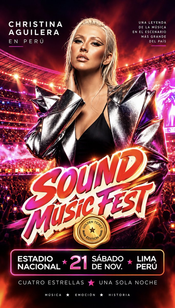 alroro90's tweet photo. 🔥Perú, let’s get #dirrty 🔥
Christina Aguilera llega al SOUND MUSIC FEST en el Estadio Nacional de Lima, Perú. 🇵🇪✨
Una voz. Una leyenda. Una sola noche. 🎤👑
¿Estás listo para vivirla?
#ChristinaAguilera #SoundMusicFest #Lima #Peru #Fighter https://t.co/qgQ3vRAMmx