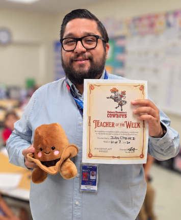 KlebergElemDISD's tweet photo. Yeehaw to this week’s Cowboy Teacher of the Week, Mr. Chavez! 🤠🤠 When asked to help lead our campus Math Magic initiative, he jumped right in without hesitation to support our teachers. Thank you, Mr. Chavez, for stepping up and making magic happen for our students! 🌟👏 https://t.co/H6k2IsBQls