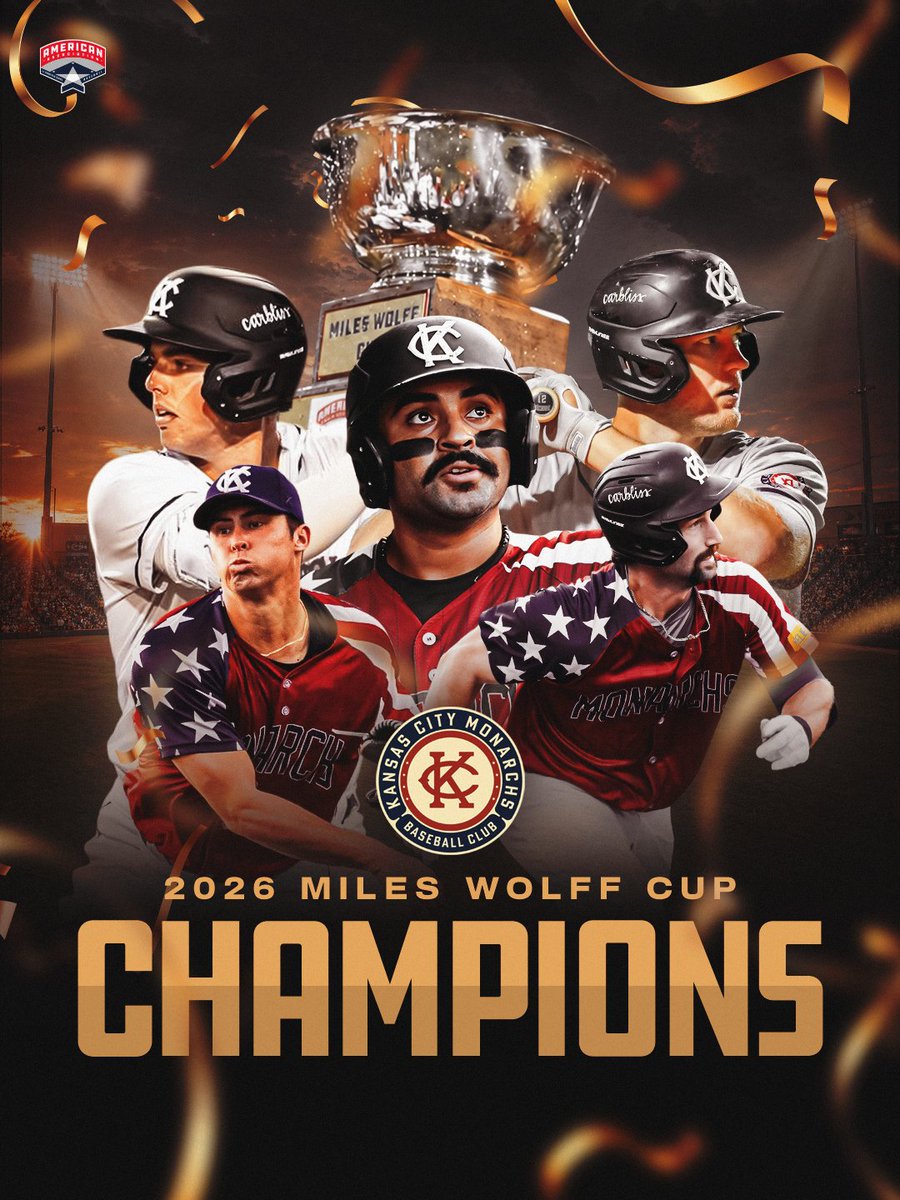 AA_Baseball's tweet photo. The @kscitymonarchs are CHAMPIONS once again!

The Monarchs sweep the Milwaukee Milkmen 3-0 in the 2026 Miles Wolff Cup Final! 👑🏆 https://t.co/SiXY6y4zei