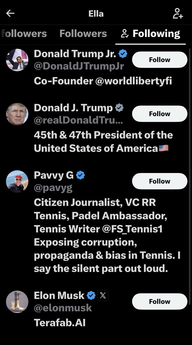 15thCenturyLiz's tweet photo. That sus Iva Jovic stan that faked Iva liking a shady TikTok about Alex Eala is only following these 4 people: https://t.co/pXfQYD04hP