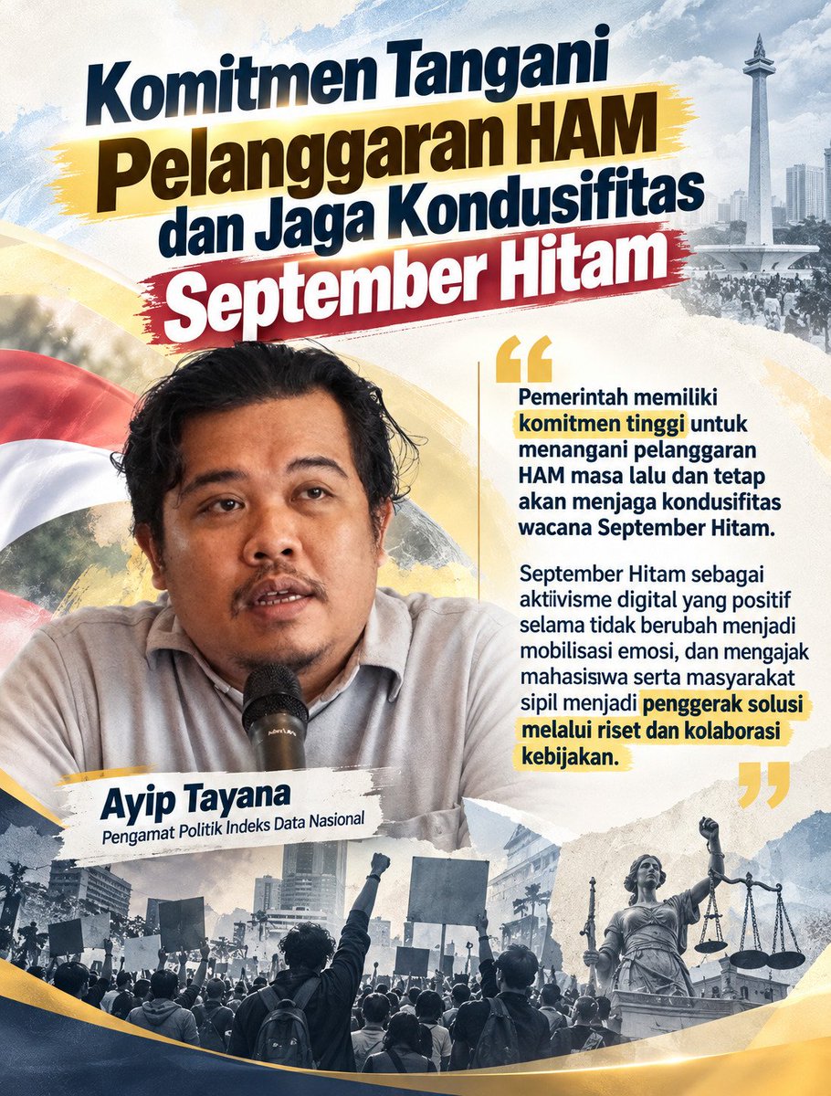 Flo_Christyn95's tweet photo. September Hitam bisa disebut sebagai aktivisme digital yang positif selama tidak berubah menjadi mobilisasi emosi, dan mengajak mahasiswa serta masyarakat sipil menjadi penggerak solusi melalui riset dan kolaborasi kebijakan.
#SeptemberHitam #HAM #AksiDamai #AspirasiDamai https://t.co/5oDUnVfyck