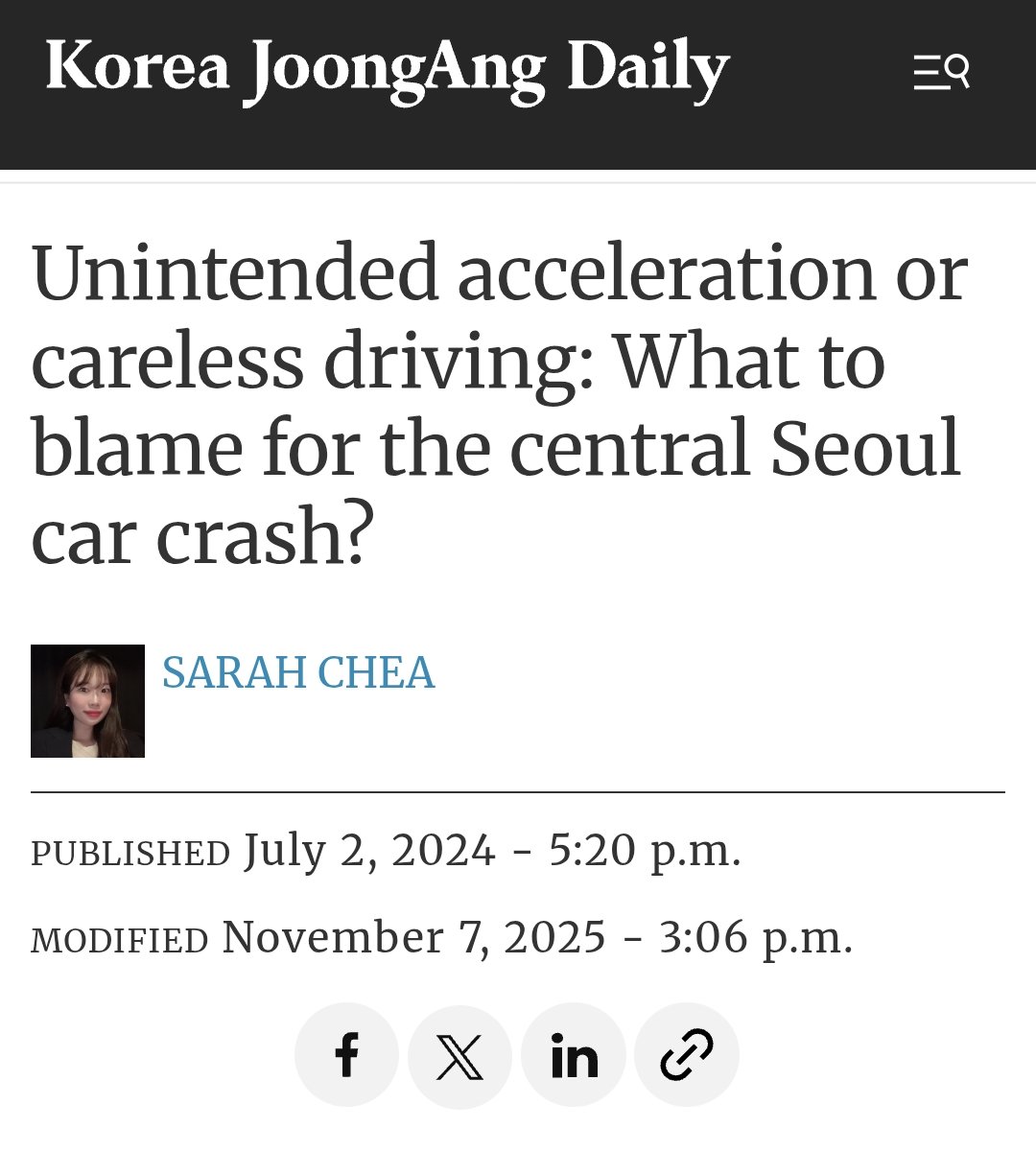 TrustCrave's tweet photo. This post is spreading misinformation by using a completely unrelated accident photo. The photo shown is from the July 2024 Seoul City Hall crash, a separate incident that killed nine people and injured seven. It has nothing to do with Jungkook’s 2019 accident — A short thread. https://t.co/iTx7WchUb0