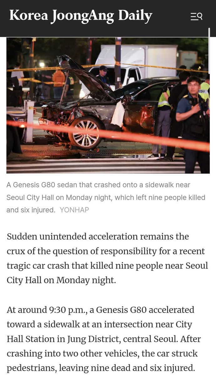 TrustCrave's tweet photo. This post is spreading misinformation by using a completely unrelated accident photo. The photo shown is from the July 2024 Seoul City Hall crash, a separate incident that killed nine people and injured seven. It has nothing to do with Jungkook’s 2019 accident — A short thread. https://t.co/iTx7WchUb0