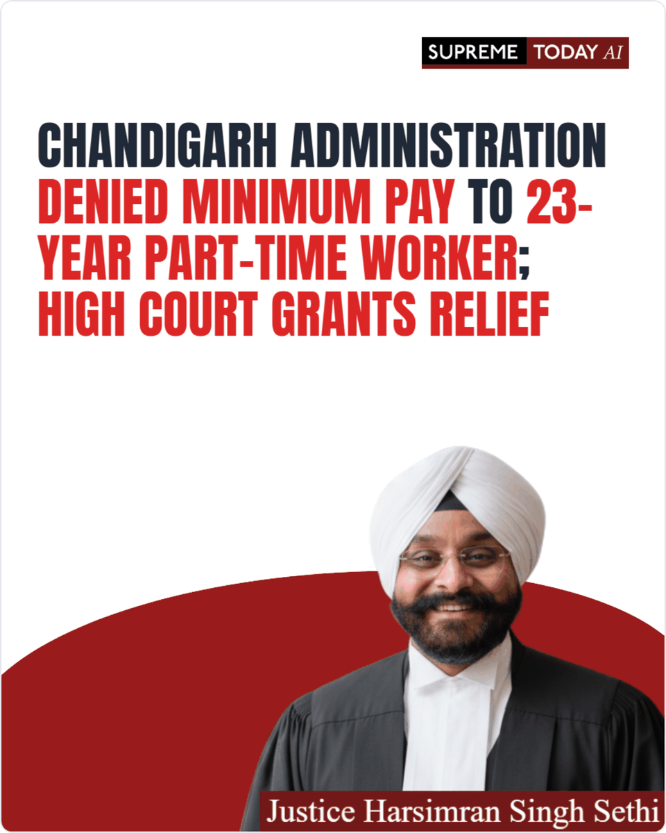 SupremeTodayAI's tweet photo. Chandigarh Administration Denied Minimum Pay to 23-Year Part-Time Worker; High Court Grants Relief
https://t.co/NTIK79m4pj
#EqualPayForEqualWork #MinimumPayScale https://t.co/ZnSLESEb68