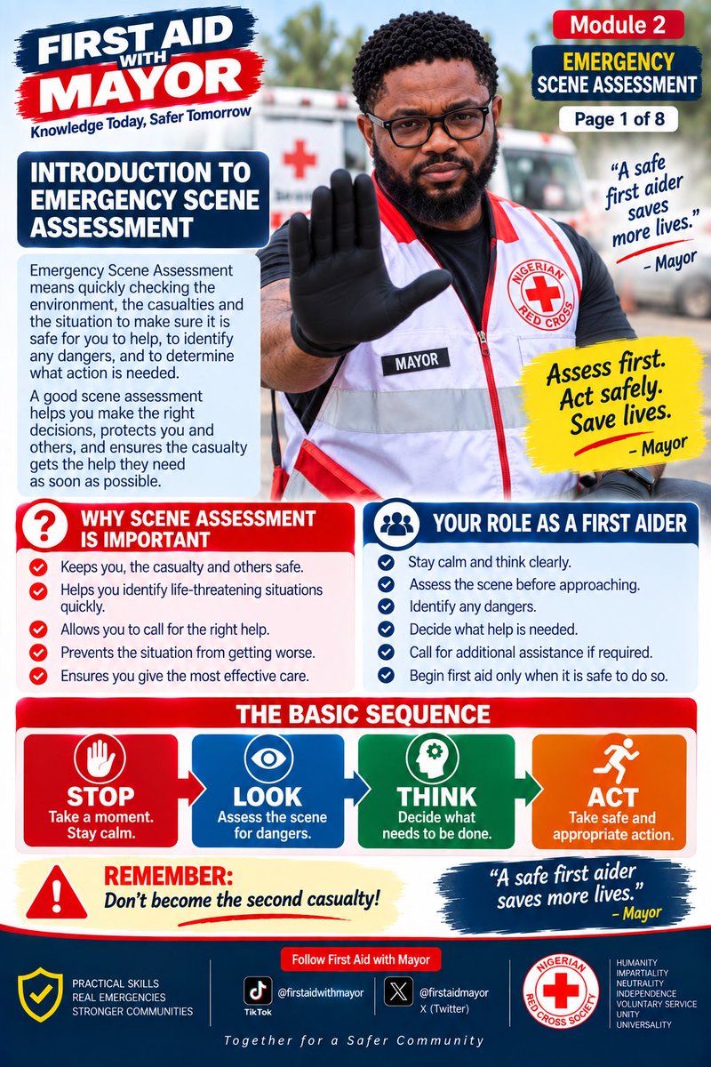 firstaidmayor's tweet photo. Emergency Scene Assessment: The First Step Before Giving First Aid

Before you rush to help someone, always remember: your safety comes first. A good first aider knows how to assess the scene, identify dangers, approach safely, and take the right action. https://t.co/hrHEVysb5B