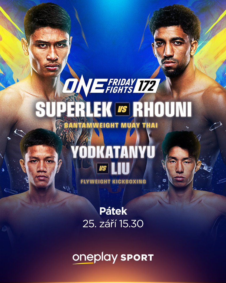 oneplaysportcz's tweet photo. Páteční odpoledne patří opět bojovým sportům! 🥊
𝐎𝐧𝐞 𝐅𝐫𝐢𝐝𝐚𝐲 𝐅𝐢𝐠𝐡𝐭𝐬 přinese další porci ostrých soubojů z Thajska.
Sledujte už od 15:30 na Oneplay Sport.
#OneplaySport | #OneFridayFights https://t.co/XgI8Helikp