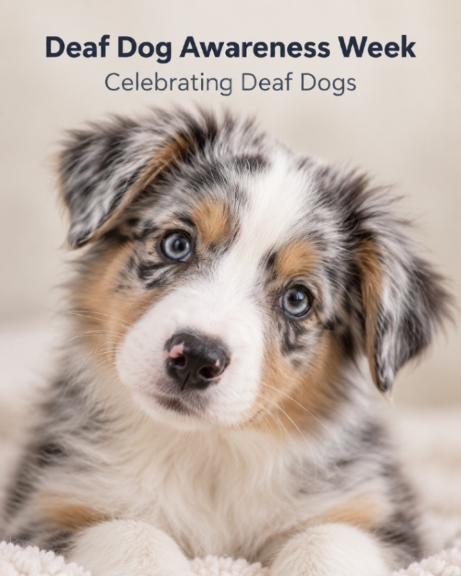 NoHoVet's tweet photo. Deaf Dog Awareness Week celebrates deaf dogs and the families who help them thrive. 🐾 Hand signals, routines, and positive training can build confidence and connection. Share your deaf pup’s story! #DeafDogs #SpecialNeedsDogs #DogParents https://t.co/2mFaxMWGtM
