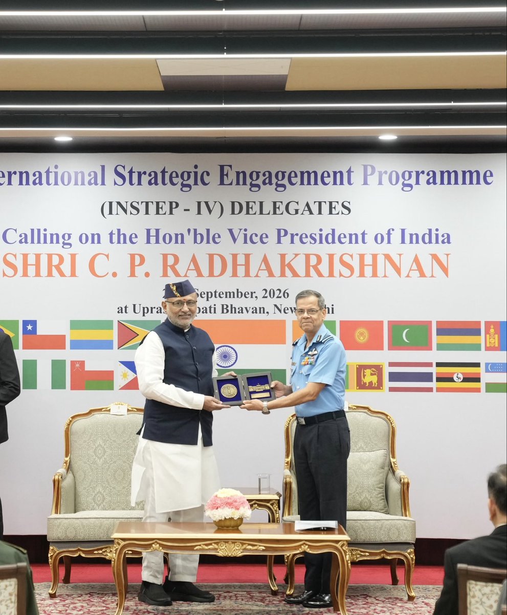VPIndia's tweet photo. Vice President Shri C. P. Radhakrishnan addressed the 4th edition of the International Strategic Engagement Programme (IN-STEP) at Uprashtrapati Bhawan today. IN-STEP is jointly organised by the Ministry of External Affairs, Ministry of Defence and National Security Council Secretariat at the National Defence College.

Welcoming the delegates, including 25 delegates from 22 developing countries of the Global South, the Vice President highlighted the need for collective responses to emerging challenges in technology, cyberspace, artificial intelligence, energy and maritime security, climate change and supply chains. He called upon the participants to “think globally, engage strategically and act in cohesion.”