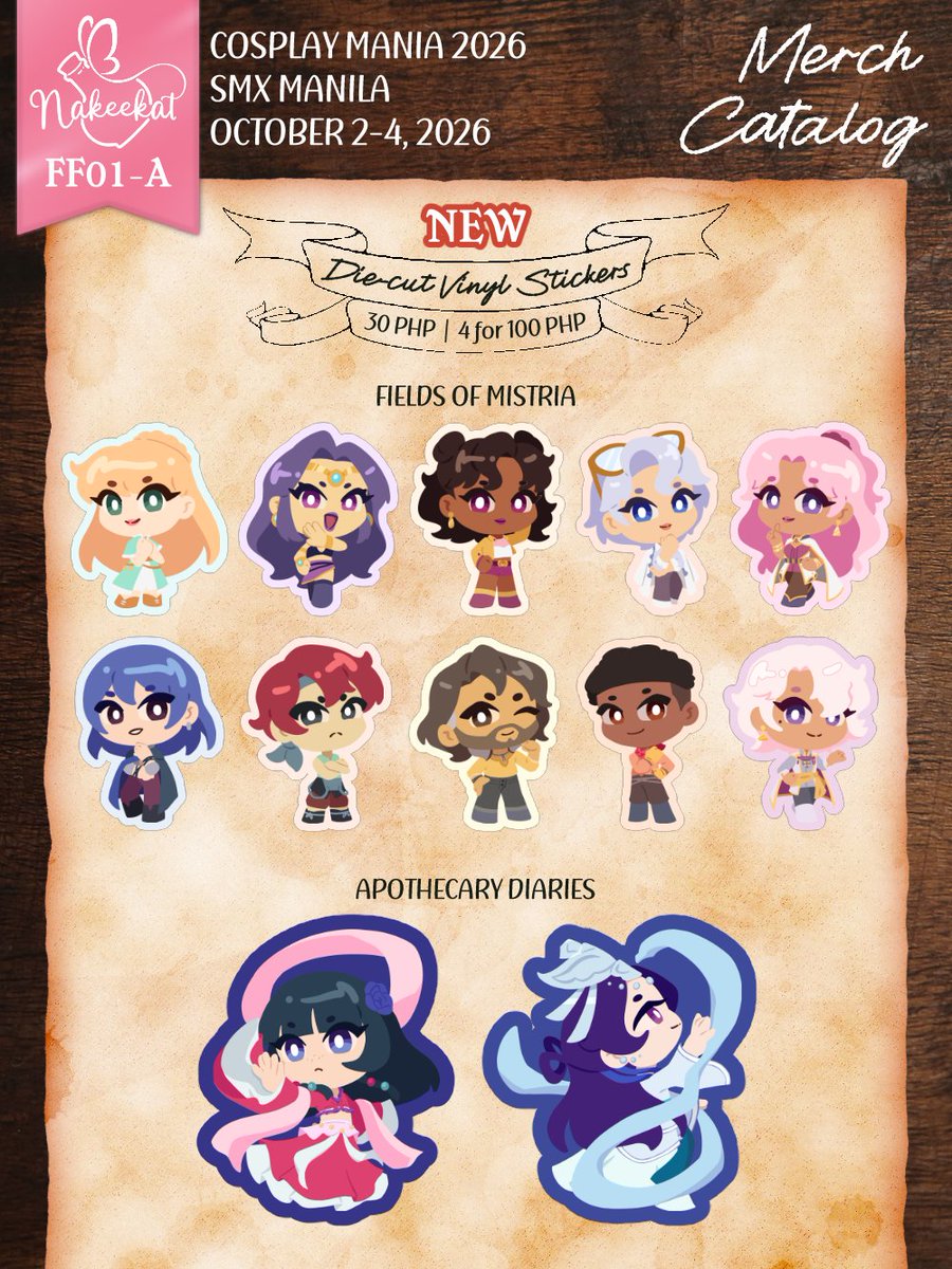 nakeekat's tweet photo. ✨ NEW ✨
Fields of Mistria and JinMao stickers!

🛒 POs open until Sep 30
💌 Order form in reply

#CosMania2026 #FanFairAtCosplayMania2026 https://t.co/cJKsq0HcQV