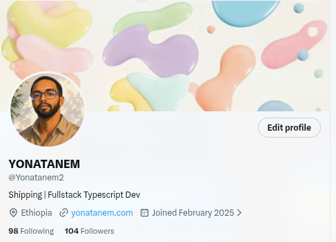 Yonatanem2's tweet photo. 100 followers unlocked,  kind of feels great. so why not give the #connect trend one more try 

hey 👋 @x  YONATANE here, a Full Stack TS Developer. 

i would love to connect  with more Builders. if you are in #tech say hey and lets connect. https://t.co/k0EvCK9UXJ