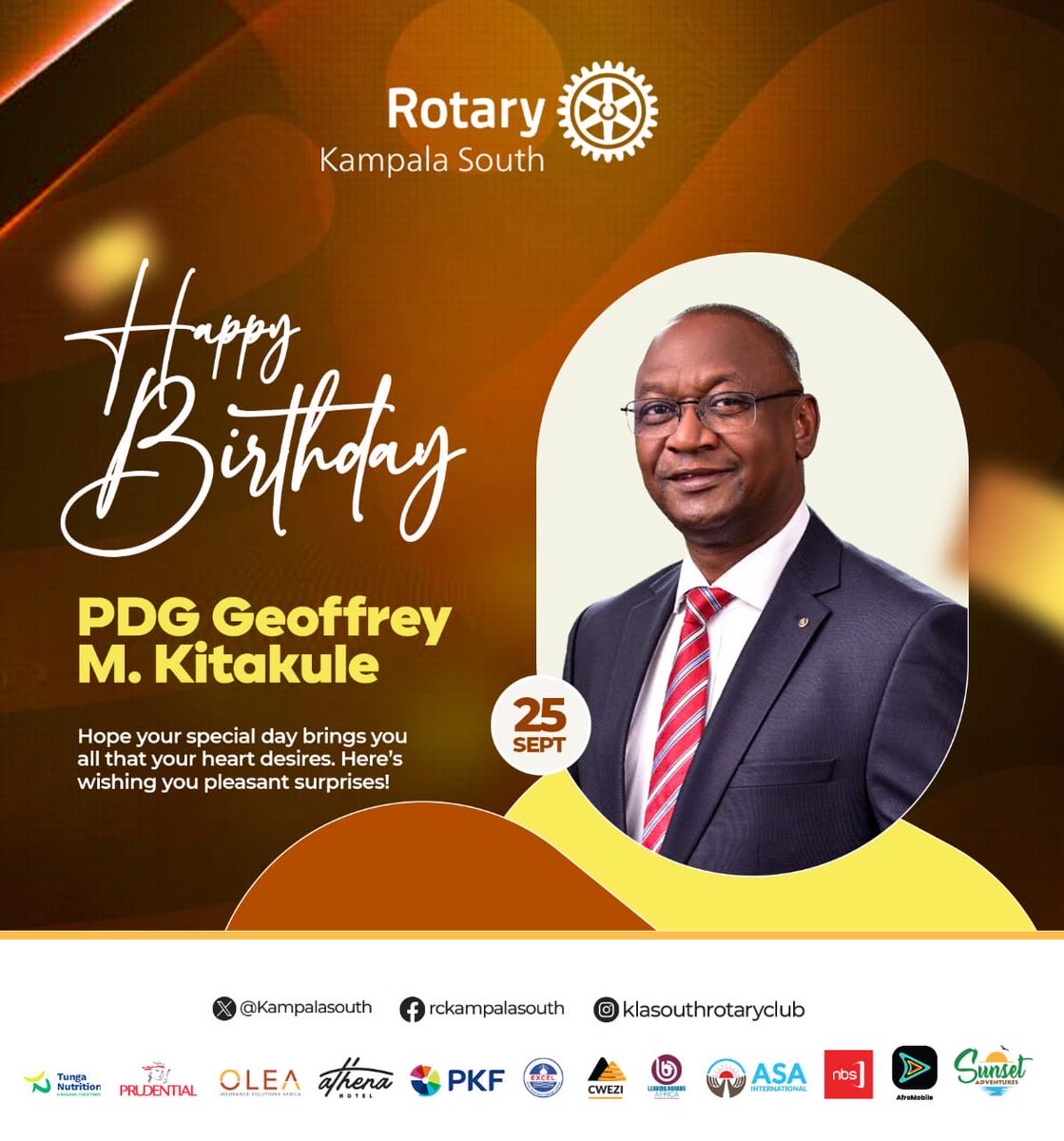 KampalaSouth's tweet photo. Happy Birthday, @GKitakule 🎉

Today we celebrate not just another year of your life, but the impact you continue to make on the people around you. Your time as District Governor was truly admirable, the way you balanced leadership, work, family and everything else, while still making it all look almost effortless, was inspiring.

May this new year open even more spaces for you to lead, inspire, encourage and change lives. You are a wonderful example of what purposeful leadership can look like, and you are certainly worth celebrating.

Wishing you a beautiful year ahead, filled with greater opportunities, joy, fulfilment and many more reasons to smile. Happy Birthday once again! 🥂
