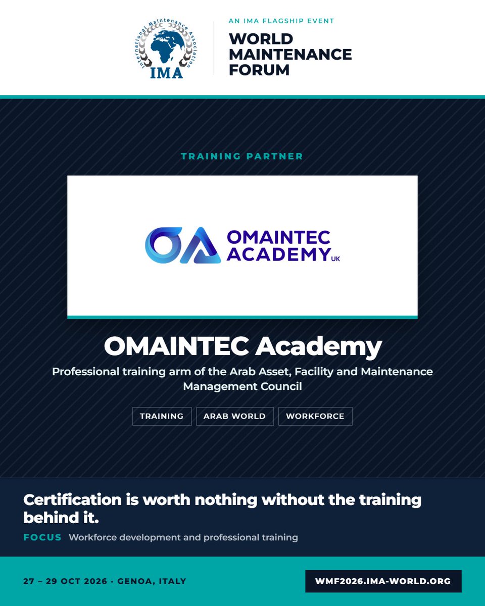 imaworldorg's tweet photo. OMAINTEC Academy (Training Partner) 🎓 TRAINING PARTNER | World Maintenance Forum Certification is worth nothing without the training behind it. https://t.co/TCrn1MFCLI