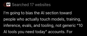 paggoti's tweet photo. I asked ChatGPT to recommend accounts on X that are actually about technical side of the AI, and this is what it said. To people who post utter bullshit to stay relevant in this field, you're not fooling anyone. https://t.co/oNlSiRImqY