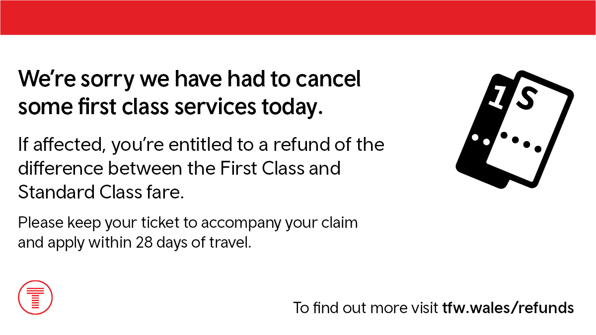 tfwrail's tweet photo. There will be no First Class on the following services today:

📌06:27 Manchester → Cardiff
📌06:46 Cardiff → Manchester
📌10:30 Manchester → Cardiff
📌14:50 Cardiff → Manchester

More below 👇

Apologies for any inconvenience caused. https://t.co/XfjxQgeoEg