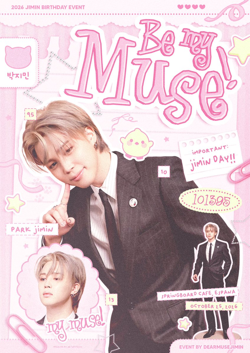 dearmusejimin's tweet photo. 𓂃 ࣪˖ 𝑩𝑬 𝑴𝒀 𝑴𝑼𝑺𝑬? 🌸
⤷ A JIMIN BIRTHDAY CUPSLEEVE EVENT

🎀 REGULAR REGISTRATION IS NOW OPEN!
🔗  https://t.co/YwRkS7kQBB

Please fill out the form carefully &amp; register only for yourself 🩷

📍 Springboard Cafe, España
🗓️ 10/25/2026 · ⏱️ 2–5 PM

 #BTS  #JIMIN  #BEMY_MUSE https://t.co/lpt61lCKg0