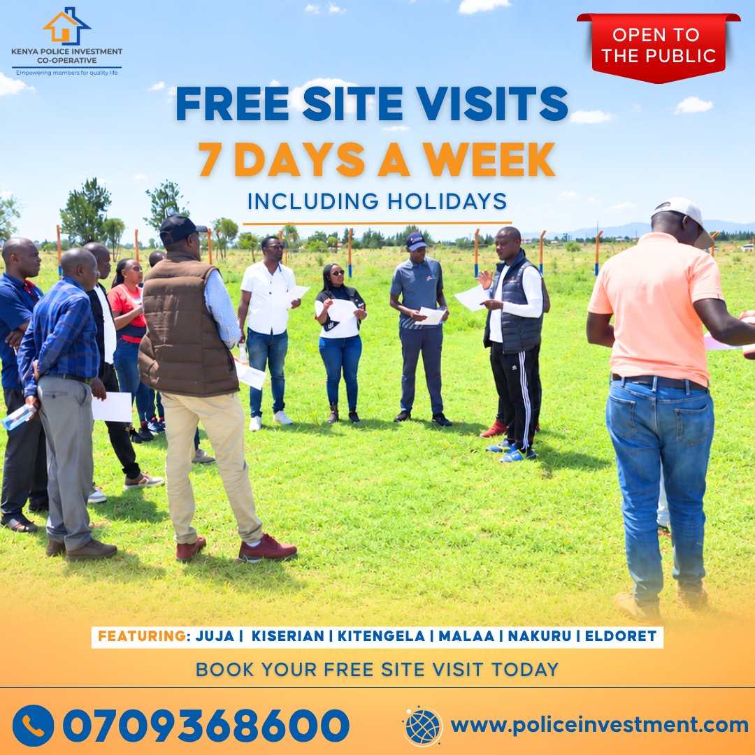policeinvestke's tweet photo. Free site visits. Every day of the week, including holidays. See the land. Explore the location. Make your move. Book today: 0709 368 600.
#KenyaPoliceInvestment #LandInvestment #RealEstateKenya #OwnLand #BeyondHouses https://t.co/zwQNR8f2Ft