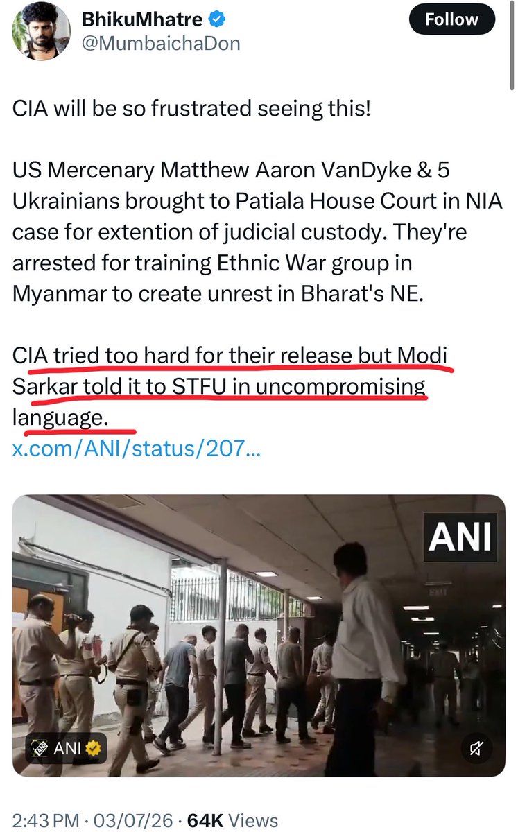 DikshaKandpal8's tweet photo. CIA tried tooooooo hard for US Mercenary Matthew Aaron VanDyke’s &amp;5 Ukrainians’ release, but Modi Sarkar told it to STFU in uncompromising language😭🤡 https://t.co/vEs2pLsZdD