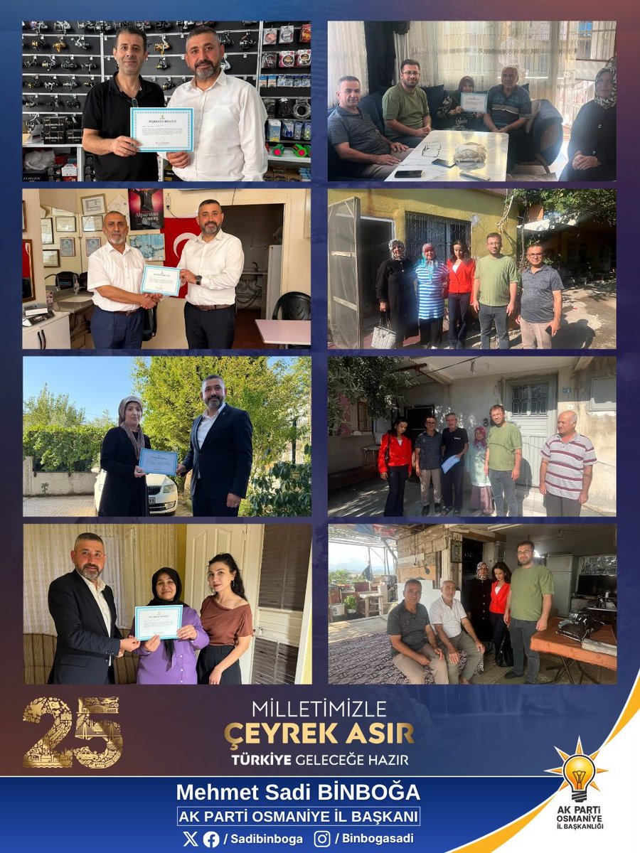 sadibinboga's tweet photo. 📍Üye Hane Ziyaretleri

Milletimizle aramızdaki gönül bağını her geçen gün daha da güçlendirmek için sahadayız. Cumhurbaşkanımız ve Genel Başkanımız Sayın Recep Tayyip Erdoğan’ın teşkilatlarımıza verdiği güçlü istikamet doğrultusunda, il ve ilçe teşkilatlarımızın tüm kademeleriyle birlikte merkez ve ilçelerimizde üye hane ziyaretlerimizi sürdürüyoruz.

Ziyaretlerimizde, Cumhurbaşkanımız Sayın Recep Tayyip Erdoğan’ın üyelerimize gönderdiği teşekkür belgelerini takdim ederek, teşkilatımıza verilen değeri ve dava arkadaşlarımızın emeğine duyulan vefayı hanelerimizde paylaşmaya devam ediyoruz.

Kapı kapı, gönül gönül büyüyen teşkilatımızla, milletimizle omuz omuza, Türkiye Yüzyılı hedeflerimize doğru kararlılıkla yürümeye devam ediyoruz. 🇹🇷
@Akparti 
@RTErdogan 
@acarfaruka