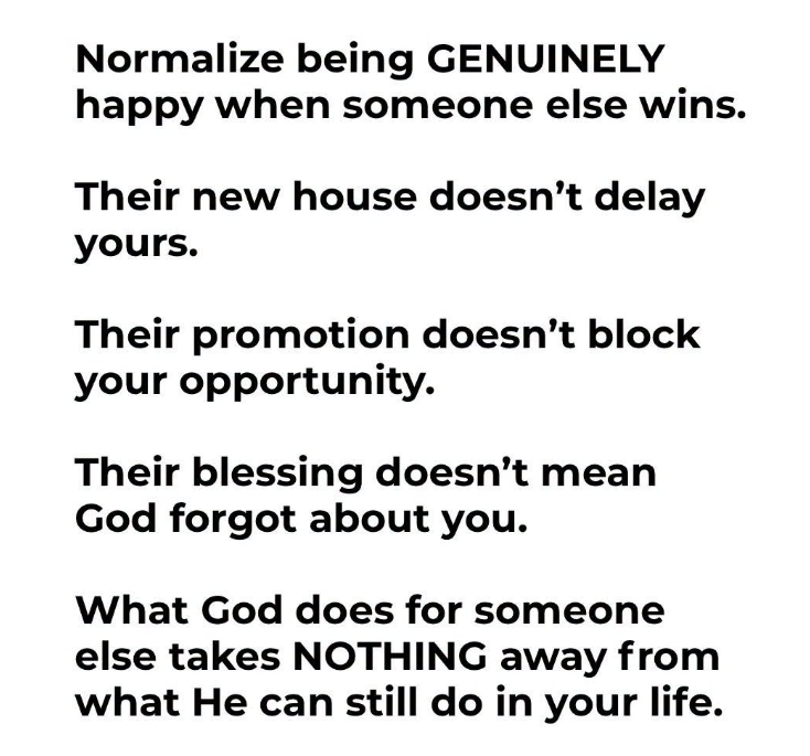 JoshRincon_'s tweet photo. Normalize being genuinely happy when someone else wins.

Their new house doesn’t delay yours. Their promotion doesn’t block your opportunity. Their blessing doesn’t mean God forgot about you.

What happens for someone else takes nothing away from what can still happen in your own life.

Scarcity thinking is expensive in more ways than money.