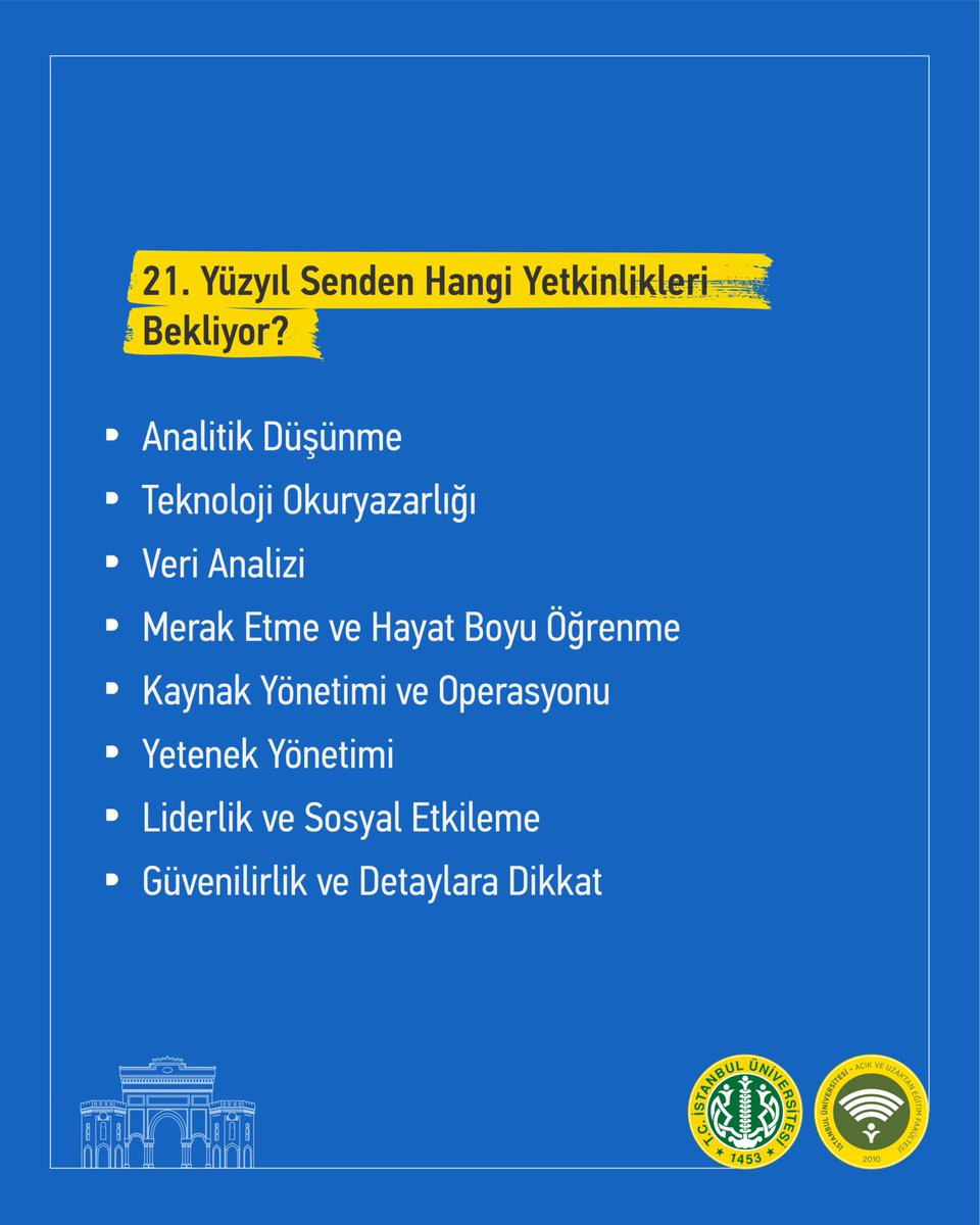 acikveuzaktan's tweet photo. Hoş Geldin Geleceğin İşletme Yönetimi Uzmanı! 📊✨
İşletme yönetimi; yalnızca bir kurumu yönetmekten ibaret değil. Günümüz iş dünyasında analitik düşünme, teknoloji okuryazarlığı, veri analizi, kaynak yönetimi, liderlik, sosyal etkileme ve hayat boyu öğrenme gibi yetkinlikler giderek daha önemli hâle geliyor.
İstanbul Üniversitesi Açık ve Uzaktan Eğitim Fakültesinde eğitim süreciniz boyunca ders materyallerinin yanı sıra AUZEF Dijital, AUZEF Akademi ve AUZEF Entelektüel gibi farklı içerik ve eğitim imkânlarından yararlanarak kendinizi farklı alanlarda geliştirebilirsiniz.
Geleceğin iş dünyasına hazırlanırken yetkinliklerinizi güçlendirebilir, eğitim yolculuğunuzu farklı öğrenme imkânlarıyla destekleyebilirsiniz. ✨
#İstanbulÜniversitesi #AUZEF #İşletmeYönetimi