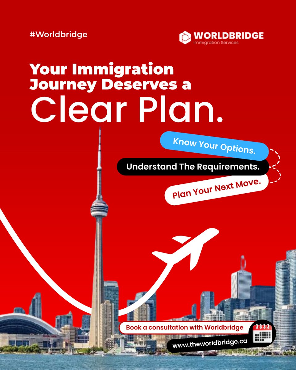 worldbridgehq's tweet photo. Are you planning to immigrate to Canada🇨🇦?
Start with the right information.

At Worldbridge Immigration Services, we help you understand your immigration options, eligibility requirements, and next steps so you can move forward with clarity and confidence.

Ready to explore your options? 
➠➠➠ Book Your Consultation Today: https://t.co/B5AwuuTeDU

🌐 https://t.co/u3hN1M38LN
📩 info@theworldbridge.ca
📞 +1-416-727-7766

#canadaimmigration #immigrationcanada #canadapermanentresidence #canadavisa #immigrationconsultant