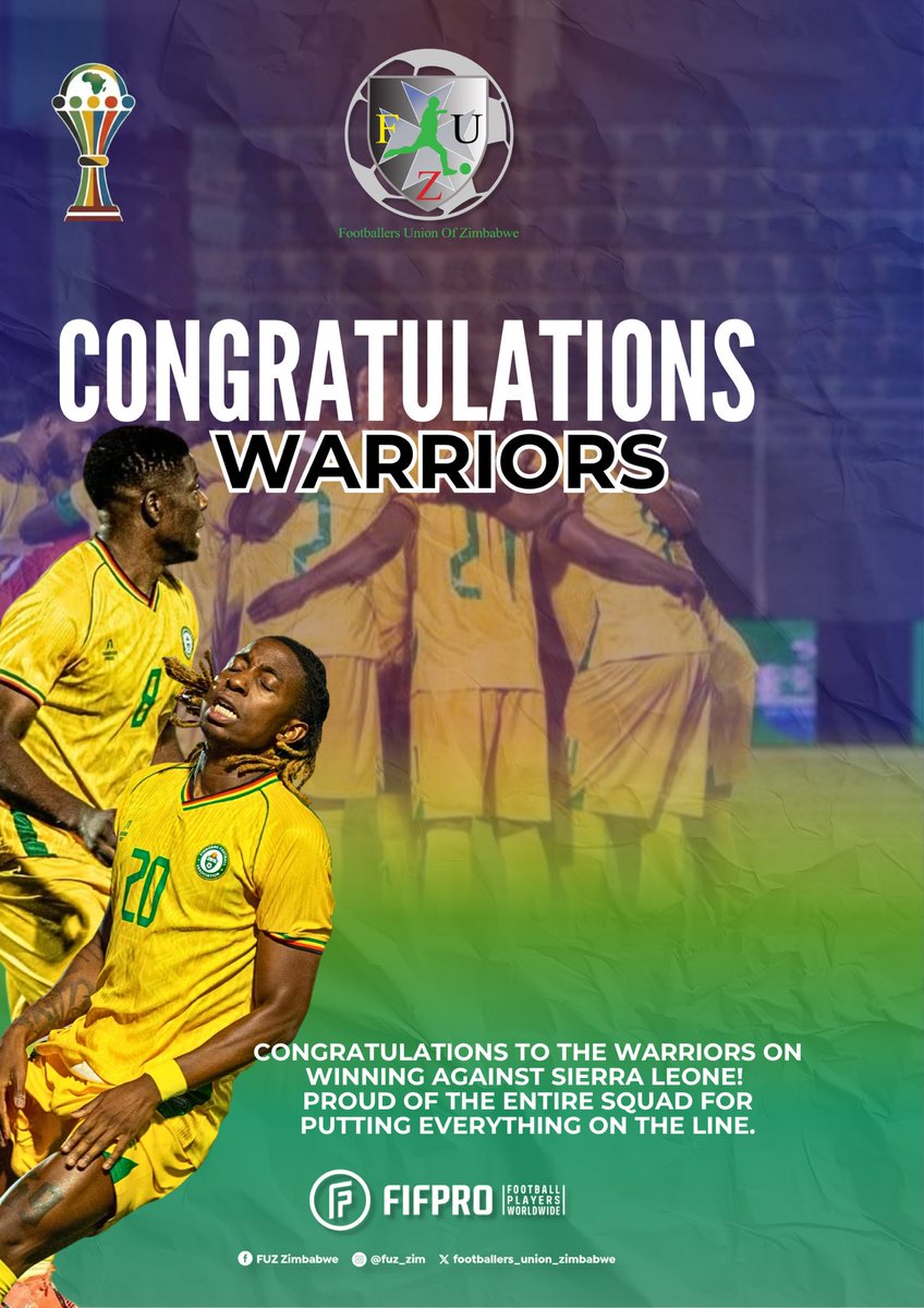 FUZ_ZIM's tweet photo. Massive performance and 3 crucial points in the bag. Proud of the squad for delivering when it mattered most! 🔥
#GoWarriors #AFCONQualifiers #FUZ #WarriorsWin #ZimbabweWarriors https://t.co/29n4bvHAAp