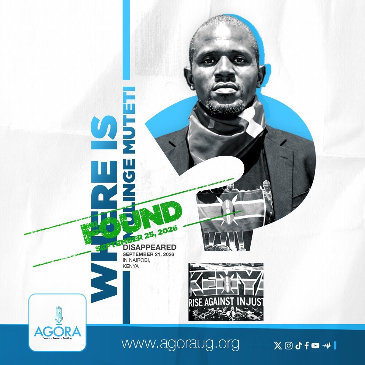 AgoraCFR's tweet photo. Kenyan human rights activist, Mulinge Muteti who was adbucted and disappeared on September 21,2026 during #FreeKizzaBedigye protests in Nairobi was dumped last night around 3am. https://t.co/Tz2qezkLtE