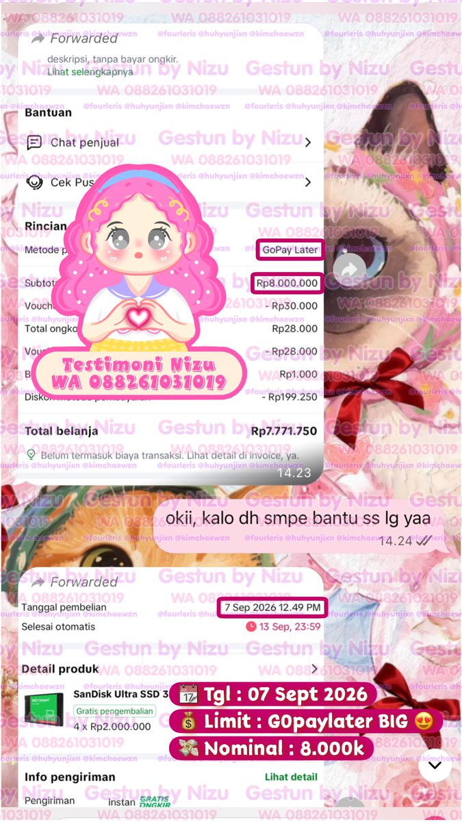 nizuutopia's tweet photo. 🛍 Fresh Testi Gestun 🛍

📆 07 September 26
🖇 G0paylater BIG 🎉
💸 IDR. 8.000K 🤩

#fourlerisproofs (all testi)
#nizugestun (big)

tag. zonauang bealanja jasa tukar cv convert cair limit paylater instan regular trusted amanah jkt fee start 8% - 10% kuy! https://t.co/WvS1lFJ9Ft