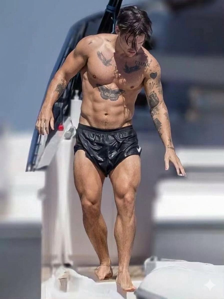 BeeFantacy's tweet photo. Singer and songwriter Harry Styles goes shirtless on a yacht in Italy in July 2021. https://t.co/Q5BifMYhBM