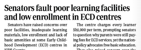 MzalendoWatch's tweet photo. Senators have raised concerns over poor facilities, inadequate learning materials, low enrolment and lack of basic amenities at some ECD centres in Kilifi County. via @StandardKenya   https://t.co/HszA4uylx1 https://t.co/nGEr4AWoCB